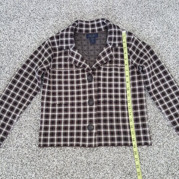 Cropped Knit Sweater Jacket Blazer Brown Plaid Rachel Roy Vintage Pocket Stretch - Picture 6 of 11